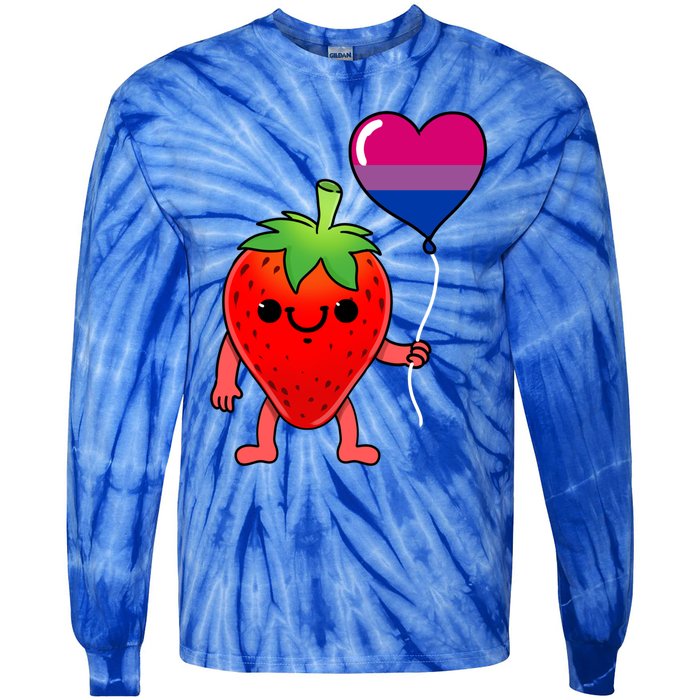 Strawberry Heart Balloon Bisexual Pride Cute Gift Tie-Dye Long Sleeve Shirt