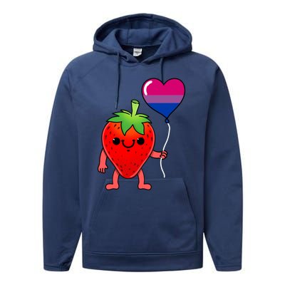 Strawberry Heart Balloon Bisexual Pride Cute Gift Performance Fleece Hoodie