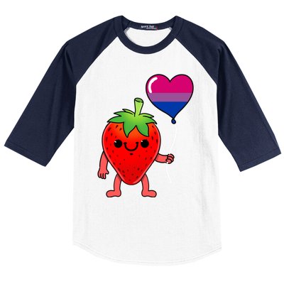 Strawberry Heart Balloon Bisexual Pride Cute Gift Baseball Sleeve Shirt