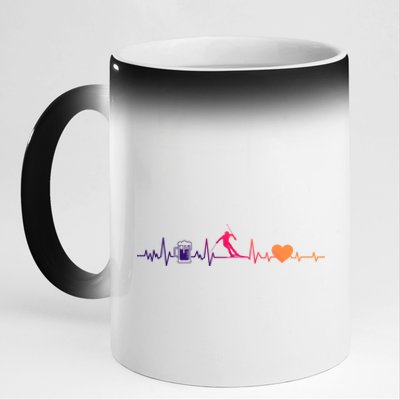 Skiing Heartbeat Beer Skier Skiing Heartbeat Gift 11oz Black Color Changing Mug