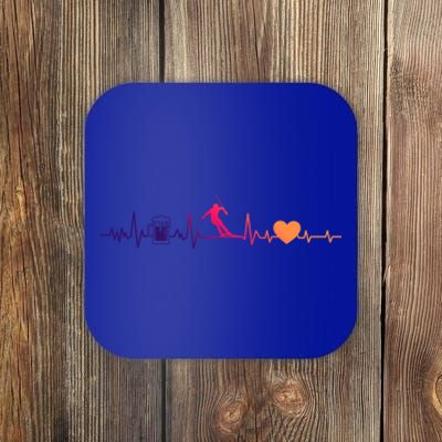 Skiing Heartbeat Beer Skier Skiing Heartbeat Gift Coaster