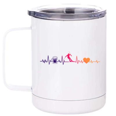 Skiing Heartbeat Beer Skier Skiing Heartbeat Gift 12 oz Stainless Steel Tumbler Cup