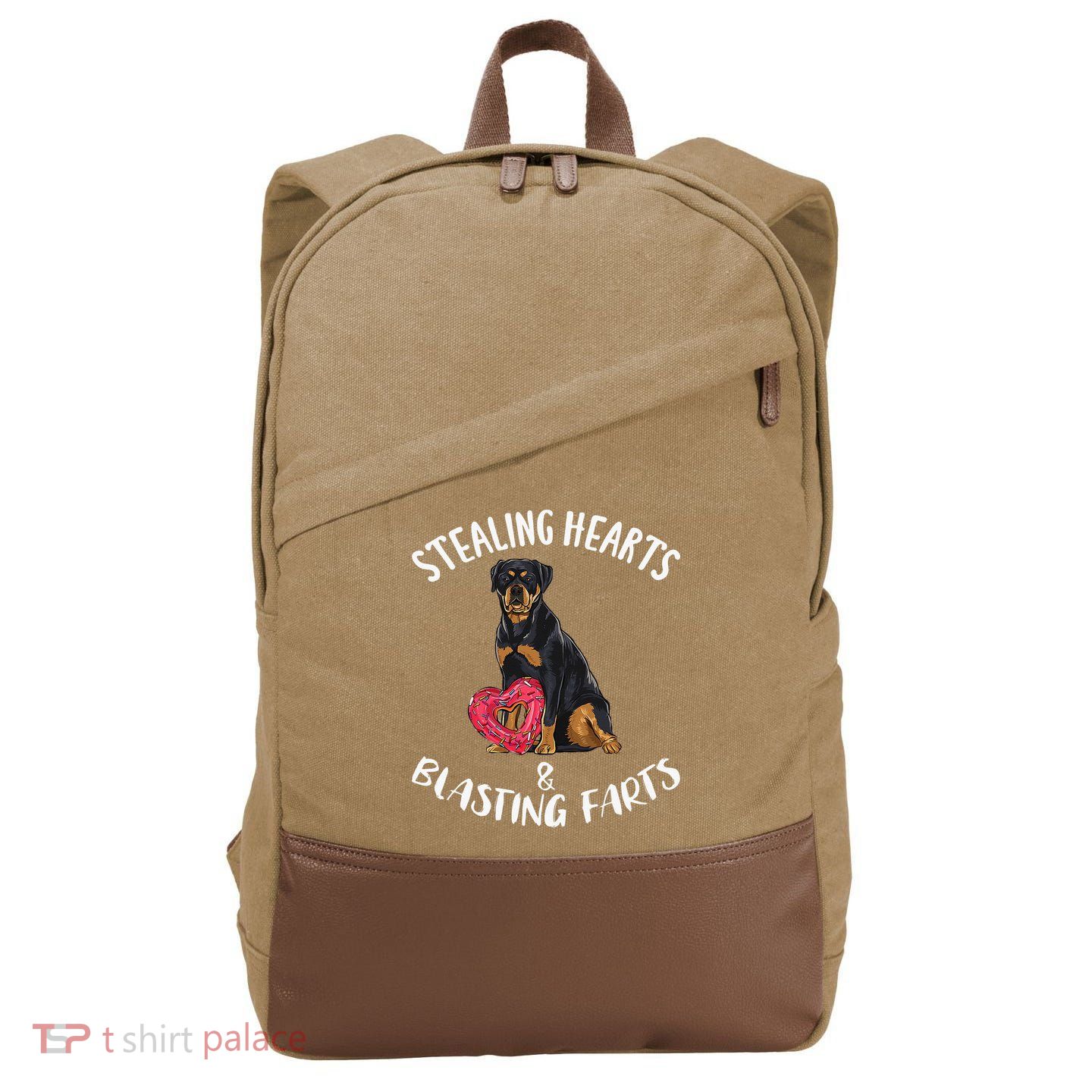 Stealing Hearts Blasting Farts Rottweiler Valentines Day Cotton Canvas Backpack
