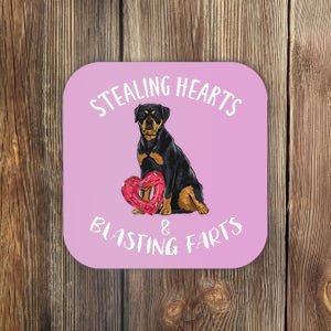 Stealing Hearts Blasting Farts Rottweiler Valentines Day Coaster