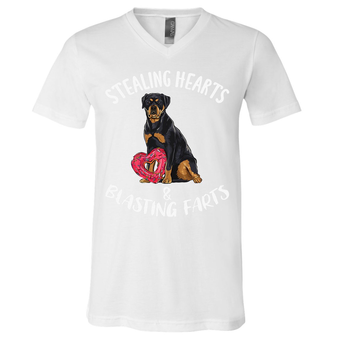 Stealing Hearts Blasting Farts Rottweiler Valentines Day V-Neck T-Shirt