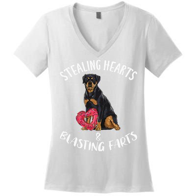 Stealing Hearts Blasting Farts Rottweiler Valentines Day Women's V-Neck T-Shirt