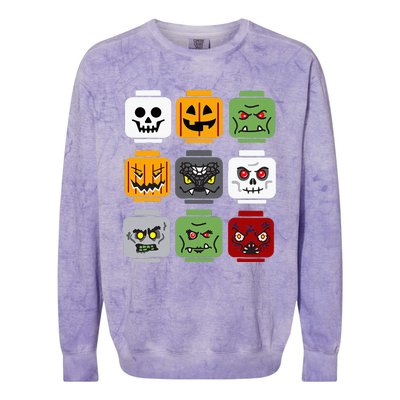 Spooky Halloween Building Brick Head Pumpkin Ghost Zombie Costume Colorblast Crewneck Sweatshirt