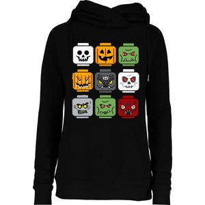 Spooky Halloween Building Brick Head Pumpkin Ghost Zombie Costume Womens Funnel Neck Pullover Hood