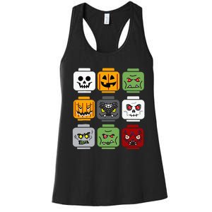 Spooky Halloween Building Brick Head Pumpkin Ghost Zombie Costume Women's Racerback Tank