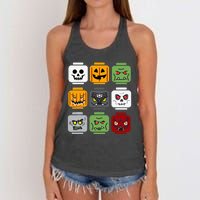 Spooky Halloween Building Brick Head Pumpkin Ghost Zombie Costume Women's Knotted Racerback Tank