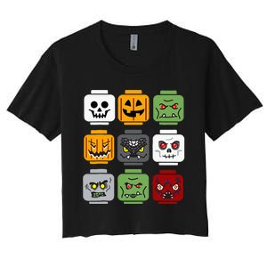 Spooky Halloween Building Brick Head Pumpkin Ghost Zombie Costume Women's Crop Top Tee