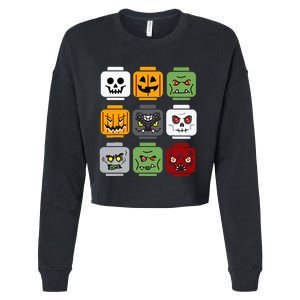 Spooky Halloween Building Brick Head Pumpkin Ghost Zombie Costume Cropped Pullover Crew