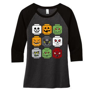 Spooky Halloween Building Brick Head Pumpkin Ghost Zombie Costume Women's Tri-Blend 3/4-Sleeve Raglan Shirt