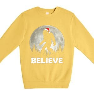 Santa Hat Bigfoot Believe Christmas Lights Rock Sasquatch Premium Crewneck Sweatshirt