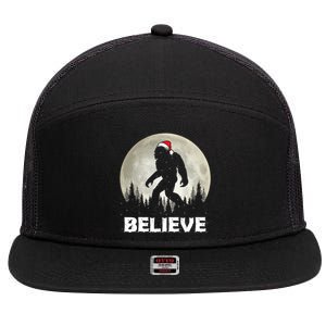 Santa Hat Bigfoot Believe Christmas Lights Rock Sasquatch 7 Panel Mesh Trucker Snapback Hat