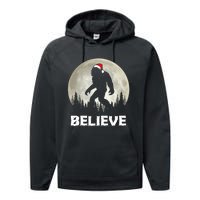 Santa Hat Bigfoot Believe Christmas Lights Rock Sasquatch Performance Fleece Hoodie