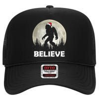 Santa Hat Bigfoot Believe Christmas Lights Rock Sasquatch High Crown Mesh Back Trucker Hat