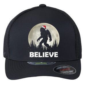 Santa Hat Bigfoot Believe Christmas Lights Rock Sasquatch Flexfit Unipanel Trucker Cap