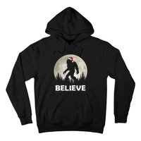 Santa Hat Bigfoot Believe Christmas Lights Rock Sasquatch Hoodie