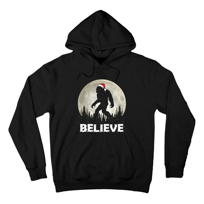 Santa Hat Bigfoot Believe Christmas Lights Rock Sasquatch Hoodie