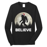 Santa Hat Bigfoot Believe Christmas Lights Rock Sasquatch Long Sleeve Shirt