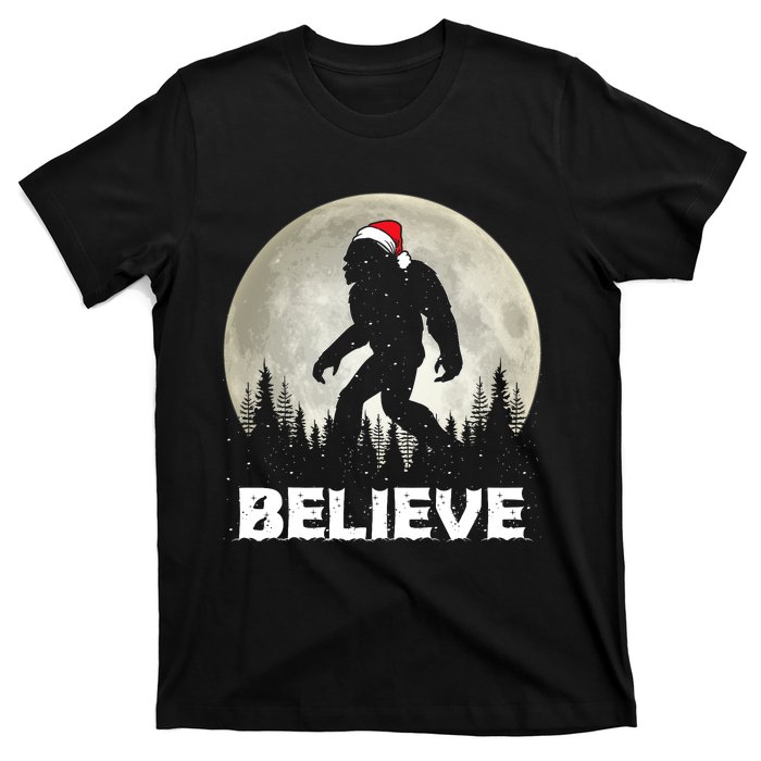 Santa Hat Bigfoot Believe Christmas Lights Rock Sasquatch T-Shirt