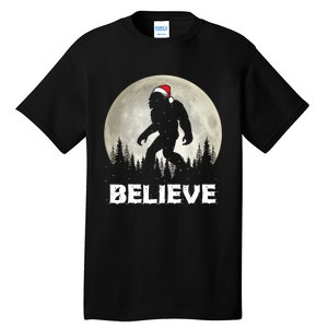 Santa Hat Bigfoot Believe Christmas Lights Rock Sasquatch Tall T-Shirt