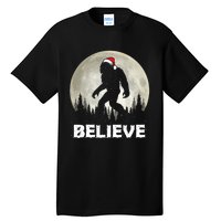 Santa Hat Bigfoot Believe Christmas Lights Rock Sasquatch Tall T-Shirt