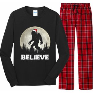 Santa Hat Bigfoot Believe Christmas Lights Rock Sasquatch Long Sleeve Pajama Set