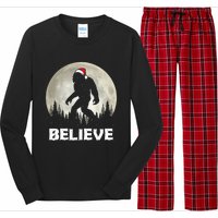 Santa Hat Bigfoot Believe Christmas Lights Rock Sasquatch Long Sleeve Pajama Set