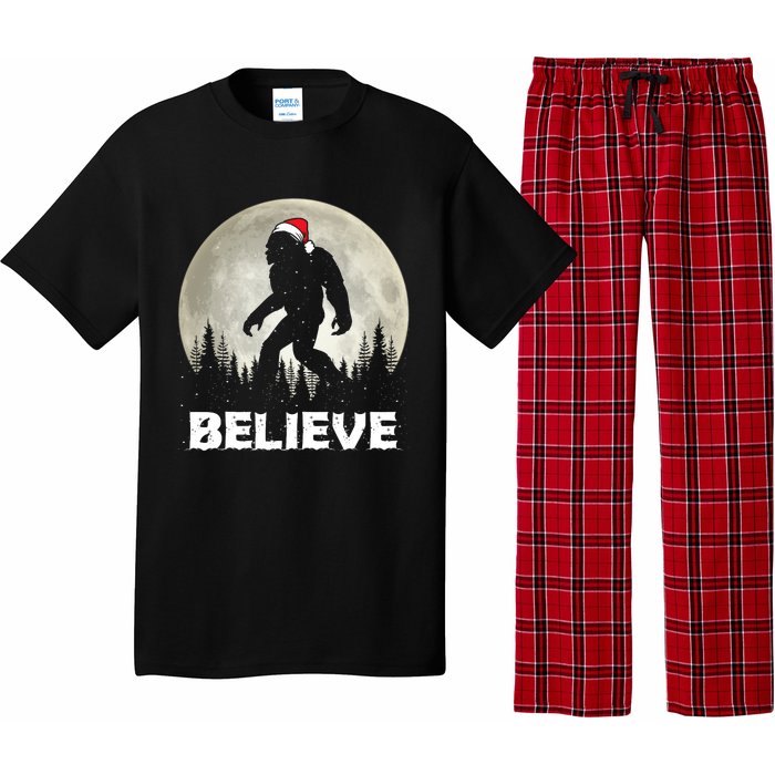 Santa Hat Bigfoot Believe Christmas Lights Rock Sasquatch Pajama Set