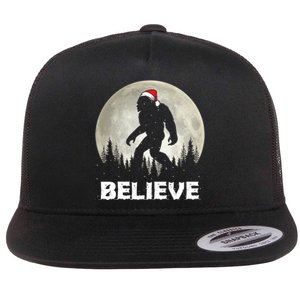 Santa Hat Bigfoot Believe Christmas Lights Rock Sasquatch Flat Bill Trucker Hat