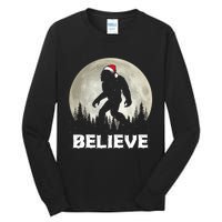 Santa Hat Bigfoot Believe Christmas Lights Rock Sasquatch Tall Long Sleeve T-Shirt