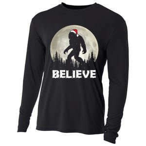 Santa Hat Bigfoot Believe Christmas Lights Rock Sasquatch Cooling Performance Long Sleeve Crew