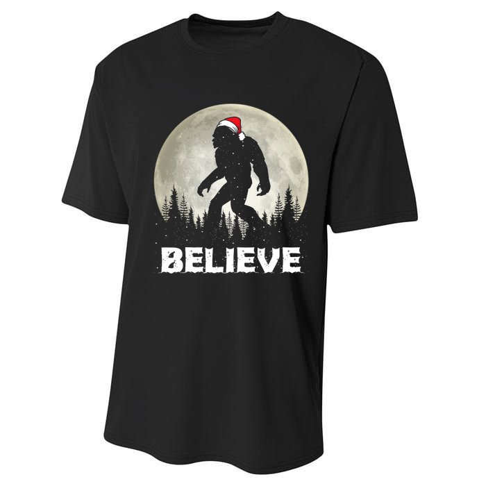 Santa Hat Bigfoot Believe Christmas Lights Rock Sasquatch Performance Sprint T-Shirt