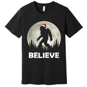 Santa Hat Bigfoot Believe Christmas Lights Rock Sasquatch Premium T-Shirt