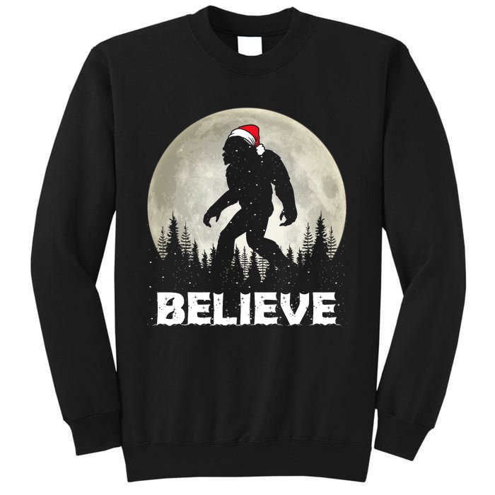 Santa Hat Bigfoot Believe Christmas Lights Rock Sasquatch Tall Sweatshirt