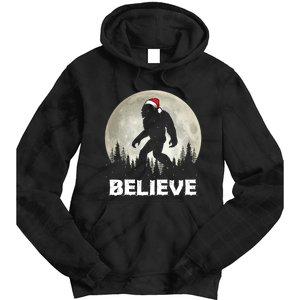 Santa Hat Bigfoot Believe Christmas Lights Rock Sasquatch Tie Dye Hoodie