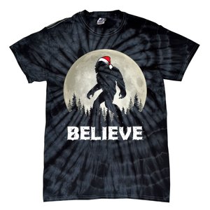 Santa Hat Bigfoot Believe Christmas Lights Rock Sasquatch Tie-Dye T-Shirt