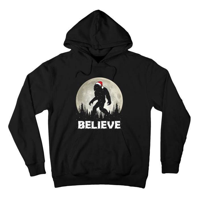 Santa Hat Bigfoot Believe Christmas Lights Rock Sasquatch Tall Hoodie