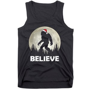 Santa Hat Bigfoot Believe Christmas Lights Rock Sasquatch Tank Top