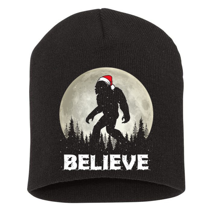 Santa Hat Bigfoot Believe Christmas Lights Rock Sasquatch Short Acrylic Beanie