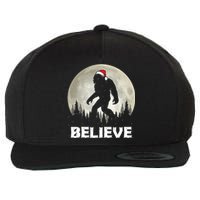 Santa Hat Bigfoot Believe Christmas Lights Rock Sasquatch Wool Snapback Cap