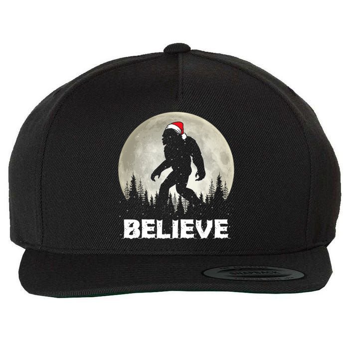 Santa Hat Bigfoot Believe Christmas Lights Rock Sasquatch Wool Snapback Cap