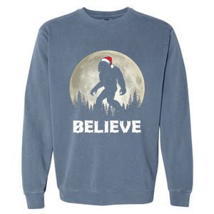 Santa Hat Bigfoot Believe Christmas Lights Rock Sasquatch Garment-Dyed Sweatshirt