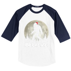 Santa Hat Bigfoot Believe Christmas Lights Rock Sasquatch Baseball Sleeve Shirt