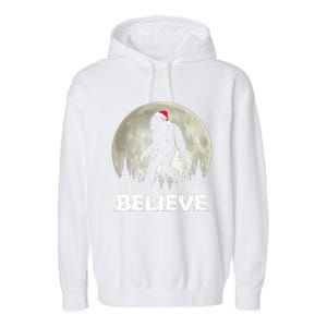 Santa Hat Bigfoot Believe Christmas Lights Rock Sasquatch Garment-Dyed Fleece Hoodie