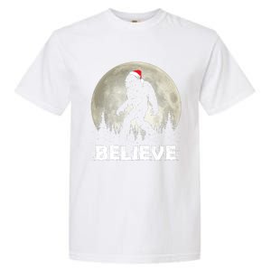 Santa Hat Bigfoot Believe Christmas Lights Rock Sasquatch Garment-Dyed Heavyweight T-Shirt