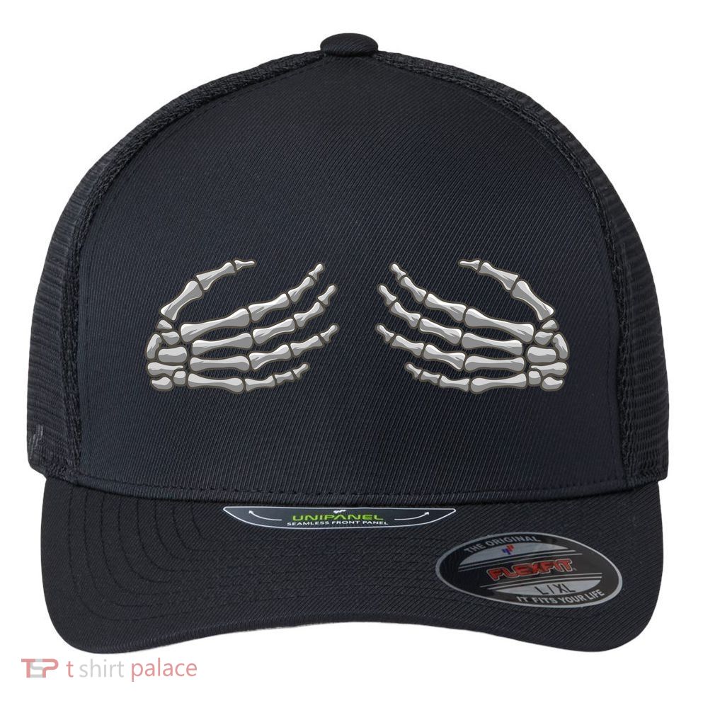 Skeleton Hands Breast Halloween Flexfit Unipanel Trucker Cap