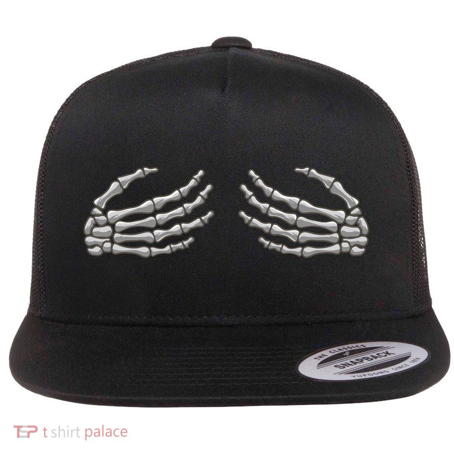 Skeleton Hands Breast Halloween Flat Bill Trucker Hat